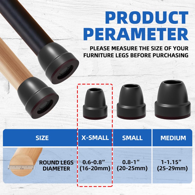 MOYOHIM 2025 Upgraded Extra Small Chair Leg Floor Protectors for Hardwood Floors, Black Chair Leg Caps with Felt, 16 Pcs Furniture Feet Covers Protect Floors from Scratches Easy Slide/Non Slip (Fit 0.6""-0.8"") - Image 5